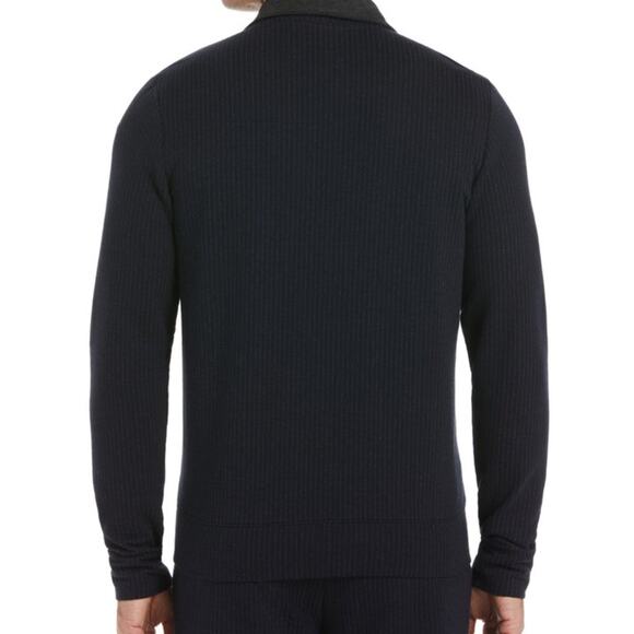 EUC Perry Ellis Dark Navy Pinstripe Zip Up Jacket with Stand-Up Collar. Size L - Picture 2 of 9